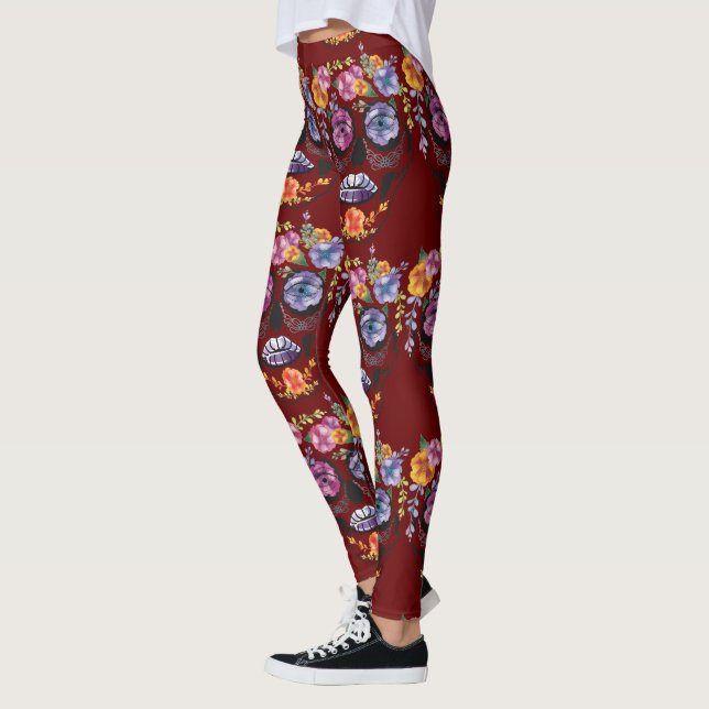 Leggings Jambes de crâne rouge - Crâne de sucre (Gauche)