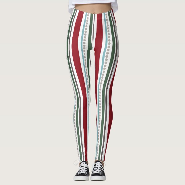 Leggings Jambes de femmes à bandes multiples rouge/vert (Devant)