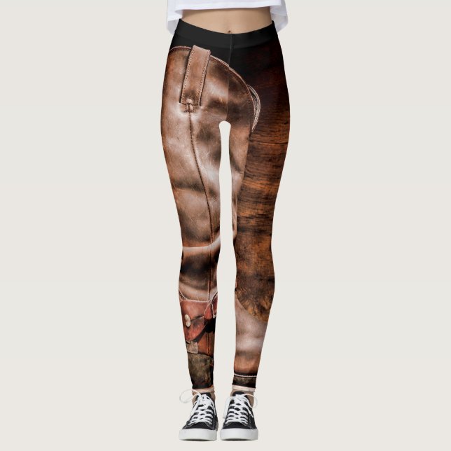 Leggings Jambes de femmes Bottes de cowboy en bois d'étable (Devant)