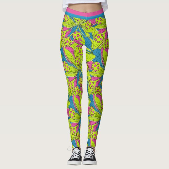 Leggings Jambes de fête de pickleball (Devant)