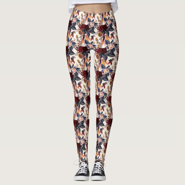 Leggings Jambes de fleurs rouges multicolores (Devant)