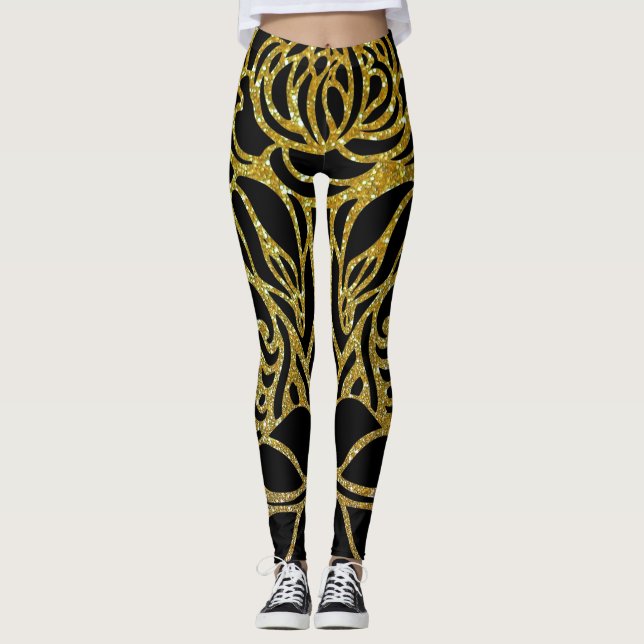 Leggings Jambes de Poster de animal rétro Zebra couleur or (Devant)