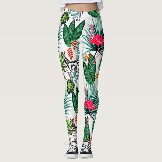 Leggings Jambes de zèbre et de Flamant rose (Devant)