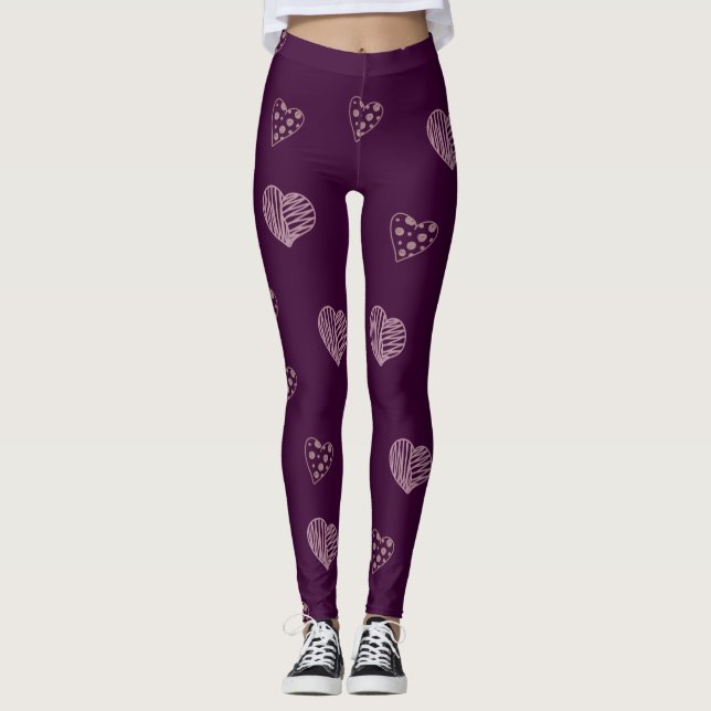 Leggings Jambes des Coeurs de Doodle violet (Devant)