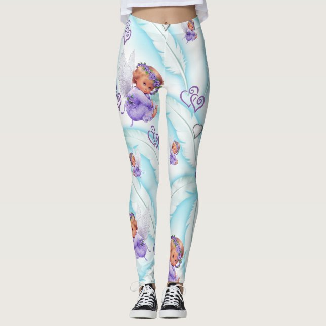Leggings Jambes des Coeurs pourpres de l'ange (Devant)
