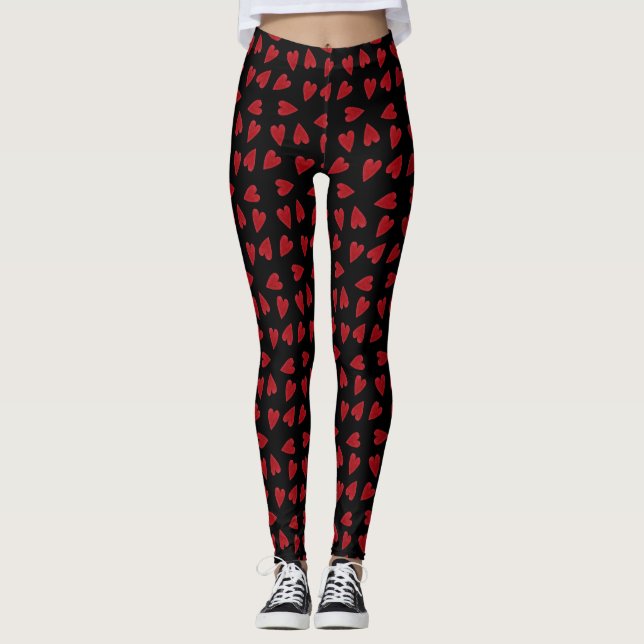 Leggings Jambes des femmes du Coeur Noir/Rouge (Devant)