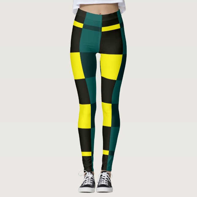 Leggings Jambes des femmes noires/jaunes (Devant)
