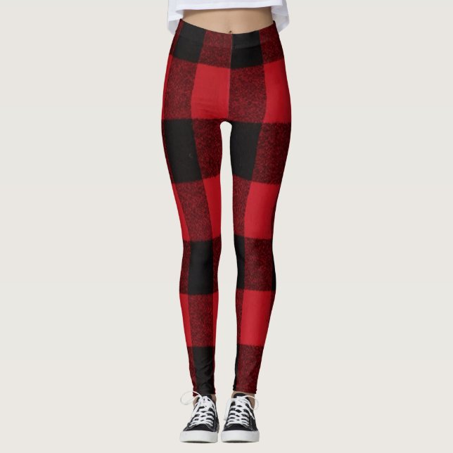 Leggings Jambes des femmes Rouge Buffalo Plaid Ours Noir (Devant)