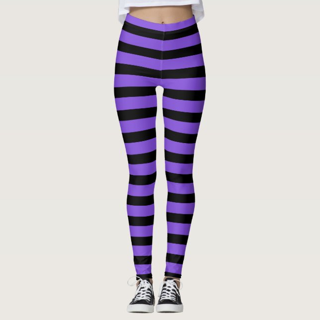 Leggings Jambes D'Halloween De Sorcière Violette Et Noire (Devant)