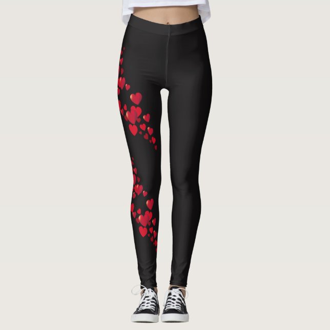 Leggings Jambes en forme de coeur rouge (Devant)