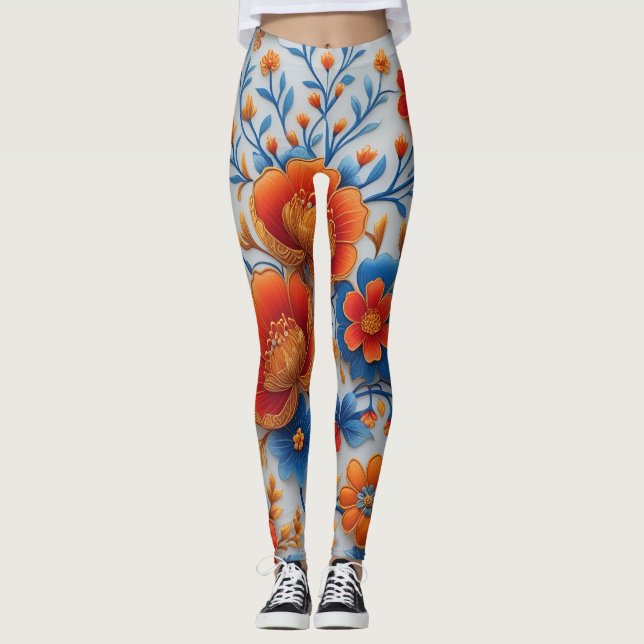 Leggings 🌸 Jambes florales vibrantes - 🌿 gras et élégant (Devant)
