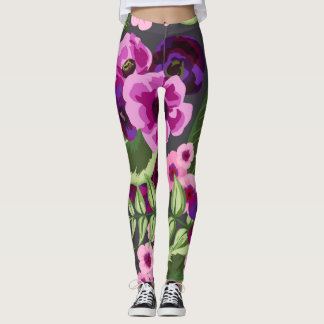 Leggings Jambes florales violettes, roses, vertes