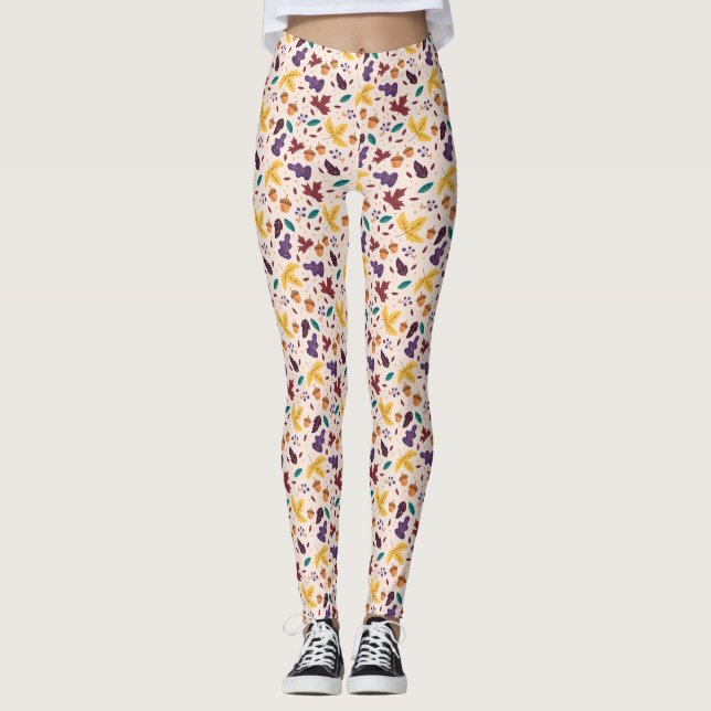 Leggings Jambes Motifs jaunes de feuilles chocolatées (Devant)