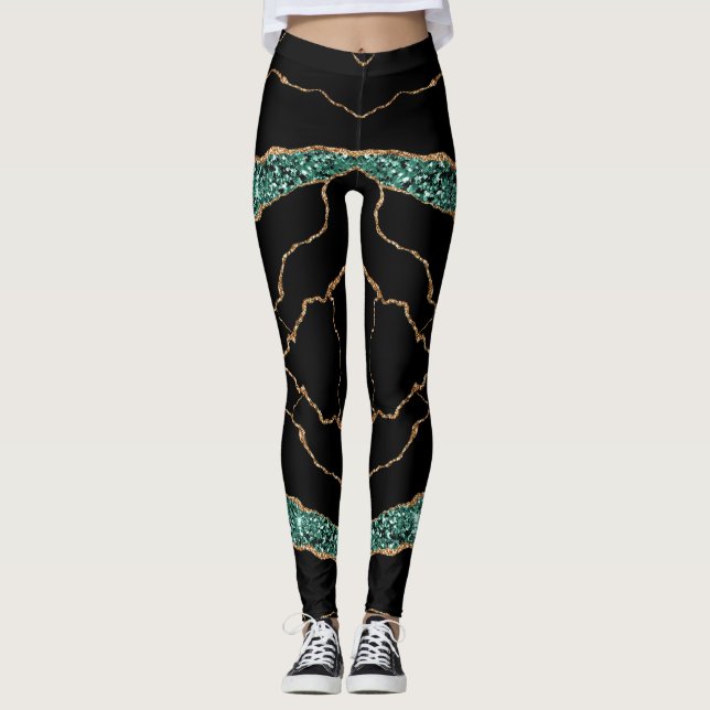 Leggings Jambes noires Emerald Green Gold (Devant)