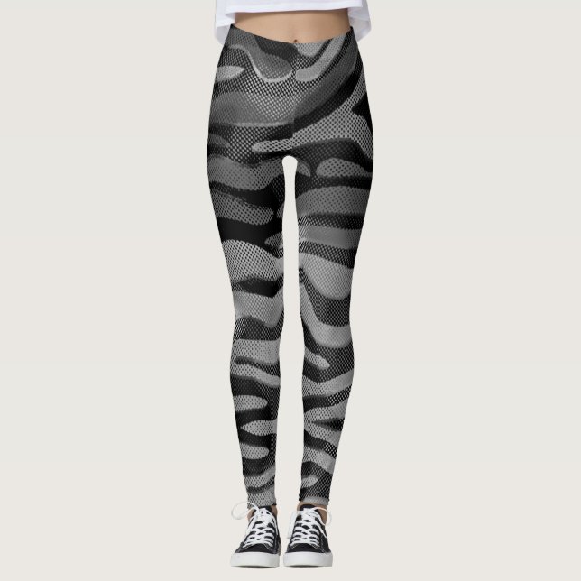 Leggings Jambes noires, grises, argentées Abstraites (Devant)