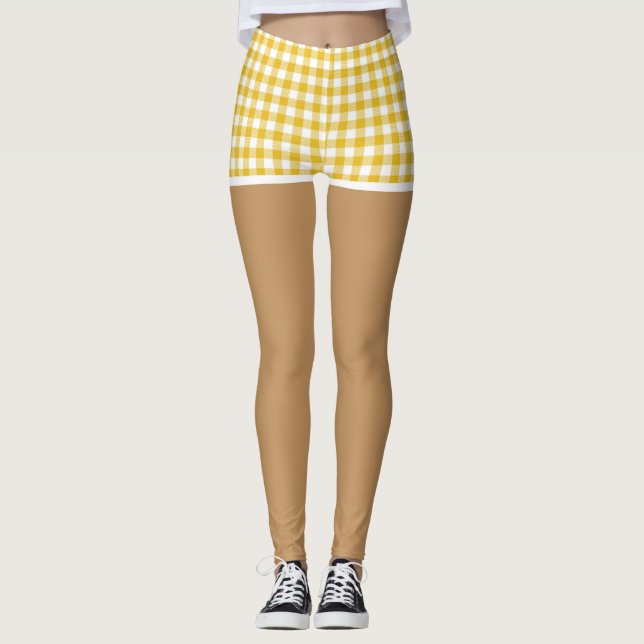 Leggings Jambes Parfaites Dans Un Short Jaune À Carreaux Mo (Devant)