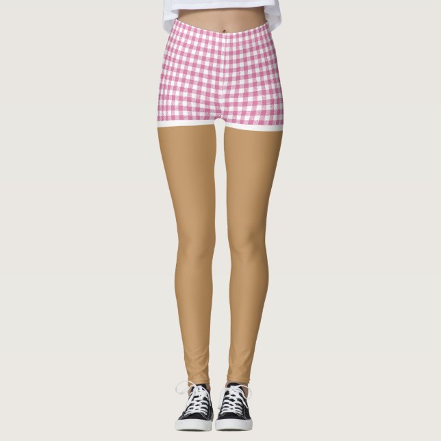 Leggings Jambes Parfaites En Short En Vichy Rose (Devant)