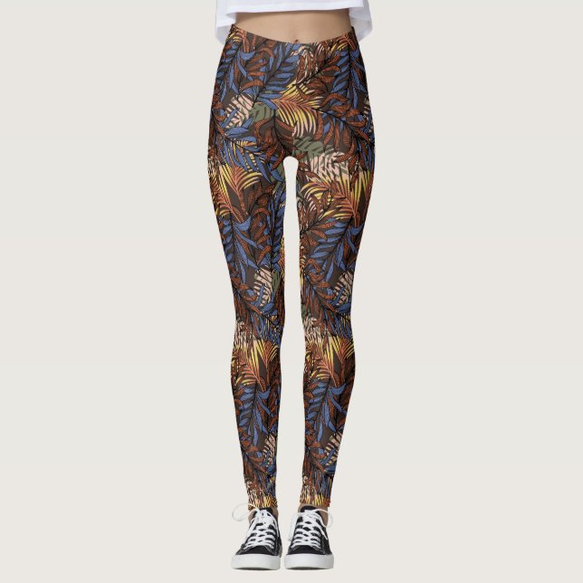 Leggings Jambes tropicales Brown/bleues (Devant)