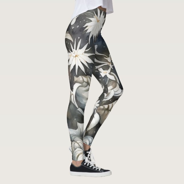 Leggings Jambes vintages florale d'art lunaire gris (Droite)