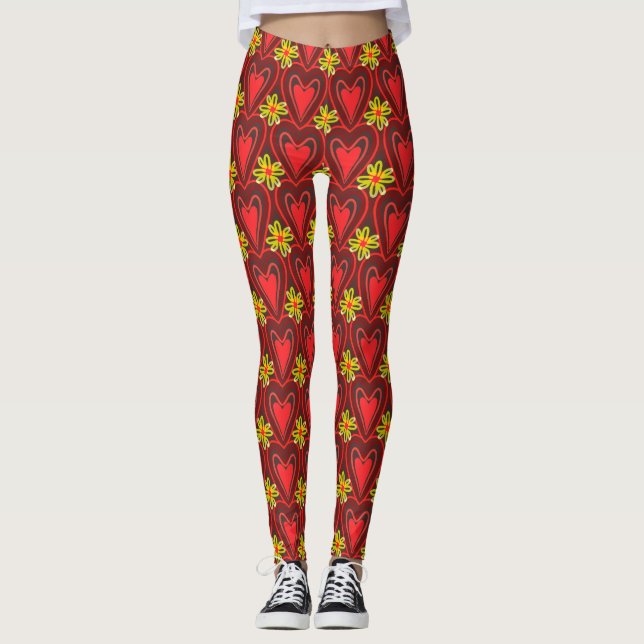 Leggings jambières de coeurs et de fleurs (Devant)