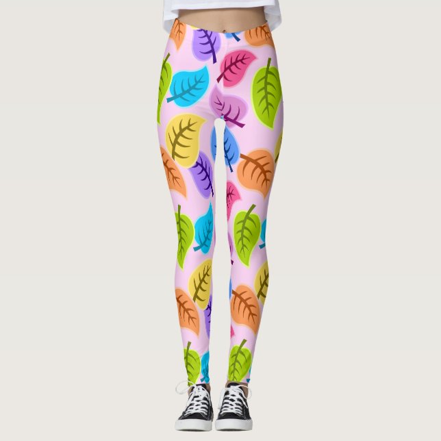 Leggings jambières feuilles arc-en-ciel (Devant)