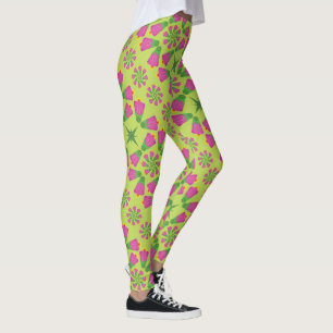 Leggings Jambières vertes aux mandalas de fleurs de cloche
