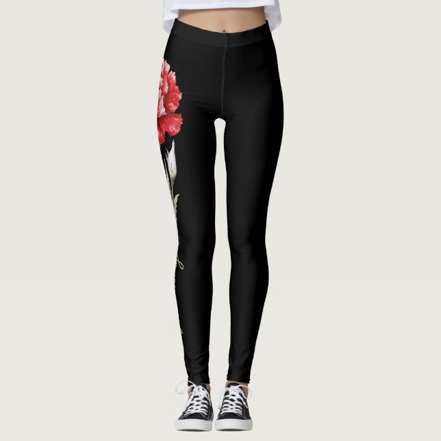 Leggings Janvier Fleur de naissance, Carnation rouge sur No (Devant)