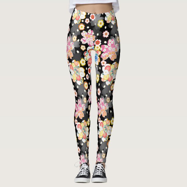 Leggings Japanese Background with Cherry Blossoms and Balls (Devant)