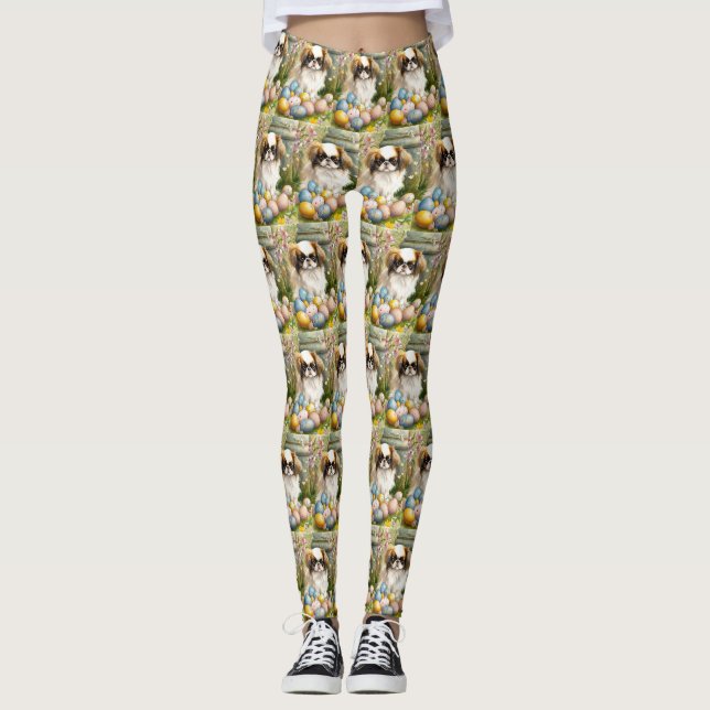 Leggings Japanese Chin avec œufs de Pâques (Devant)