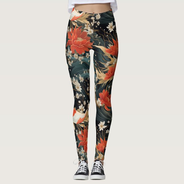 Leggings Japonais Koi Poisson Motif (Devant)