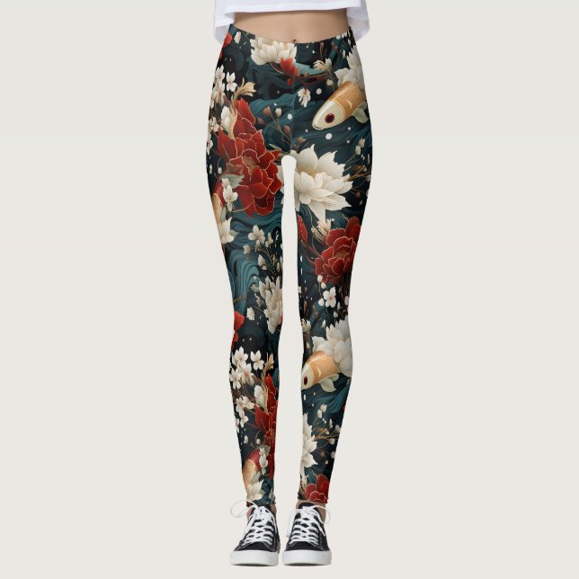 Leggings Japonais Koi Poisson Motif (Devant)