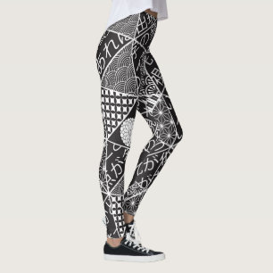 Leggings Japonais moderne noir blanc Motif