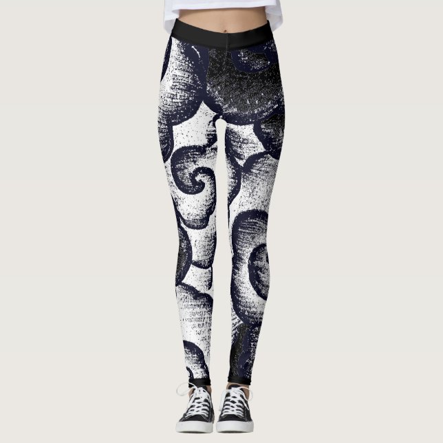 LEGGINGS JAPONAIS MOTIF DE NUAGES NOIR ET BLANC (Devant)
