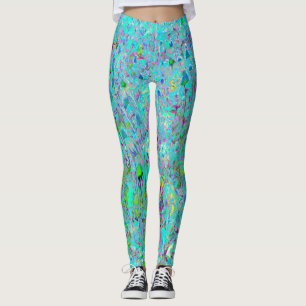Leggings Jardin à fleurs vert et violet Abstrait Aqua