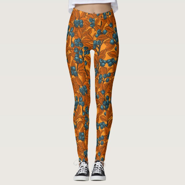 Leggings Jardin aux bleuets, bleu et orange (Devant)