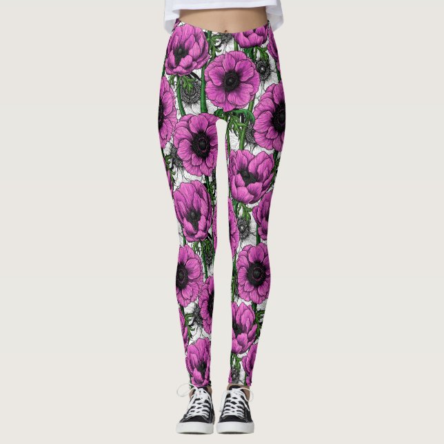 Leggings Jardin d'anémone rose (Devant)
