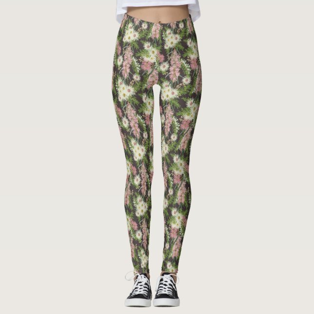 Leggings Jardin de campagne australien à fleurs de brosse à (Devant)