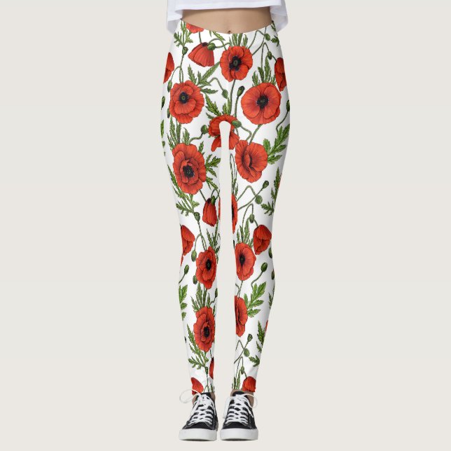 Leggings Jardin de coquelicot dans le corail et brun (Devant)