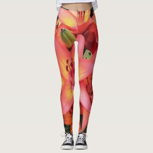 Leggings Jardin de couleur corail artistique Lys