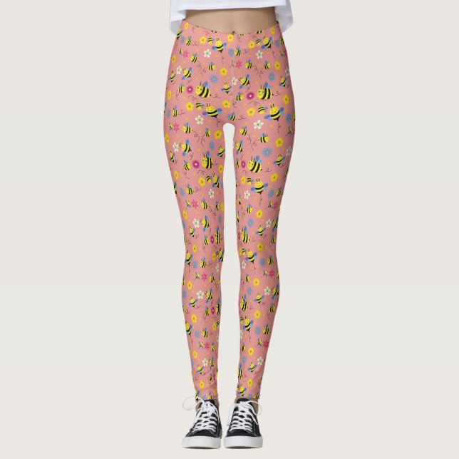 Leggings Jardin de fleurs d'abeilles douces (Devant)