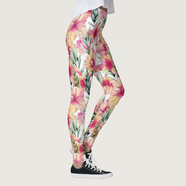 Leggings Jardin de l'hibiscus rose  (Droite)