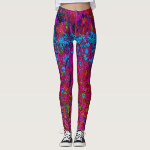 Leggings Jardin de lys magenta fleur pourpre psychédélique