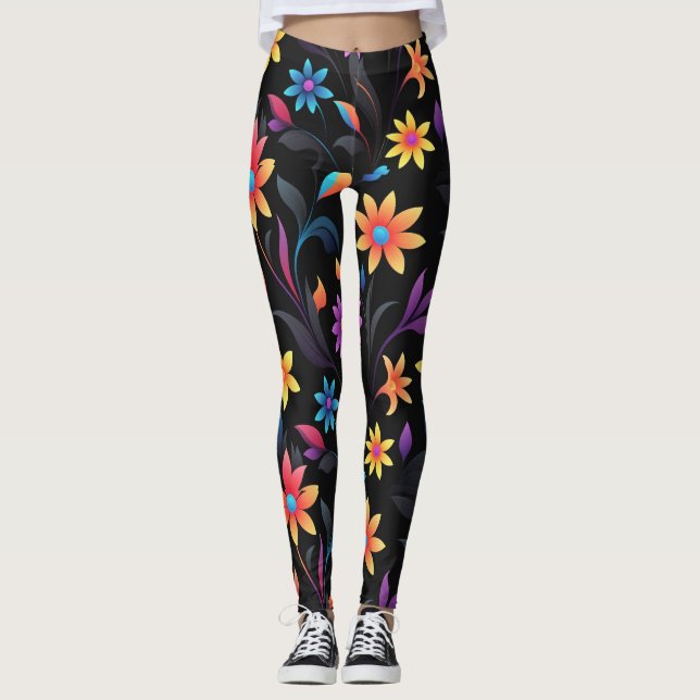 Leggings Jardin de minuit : Imaginaire floral vibrant (Devant)
