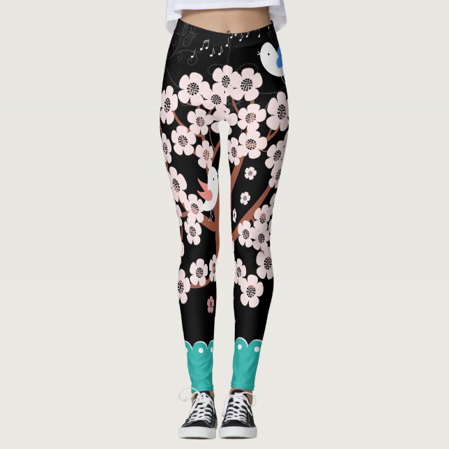 Leggings Jardin de printemps floral avec oiseaux chanteurs (Devant)