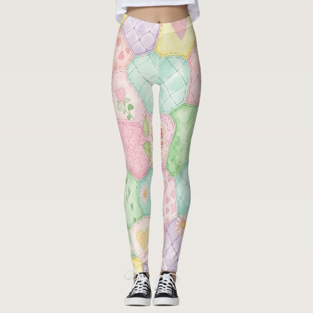 Leggings Jardin de roses pastel motif (Devant)