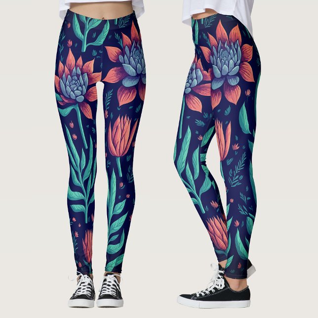 Leggings Jardin de succulentes florales rouge vert tendance (Créateur téléchargé)