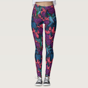 Leggings Jardin des colibris en violet et bleu