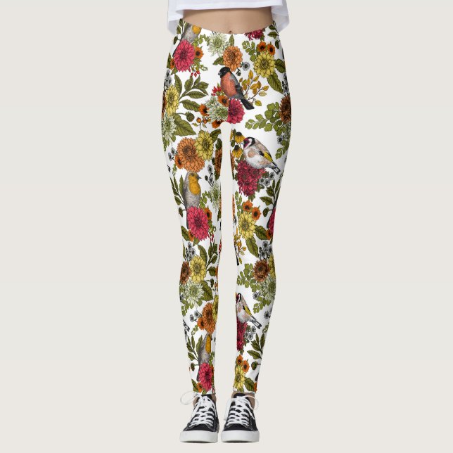 Leggings Jardin d'oiseaux et de fleurs 1 (Devant)