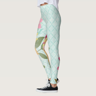 Leggings Jardin floral, Arrière - plan bleu