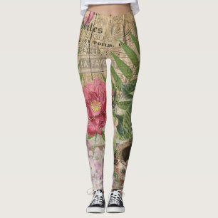 Leggings Jardin Floral de Nid d'Oiseau Art Papillon Fleur